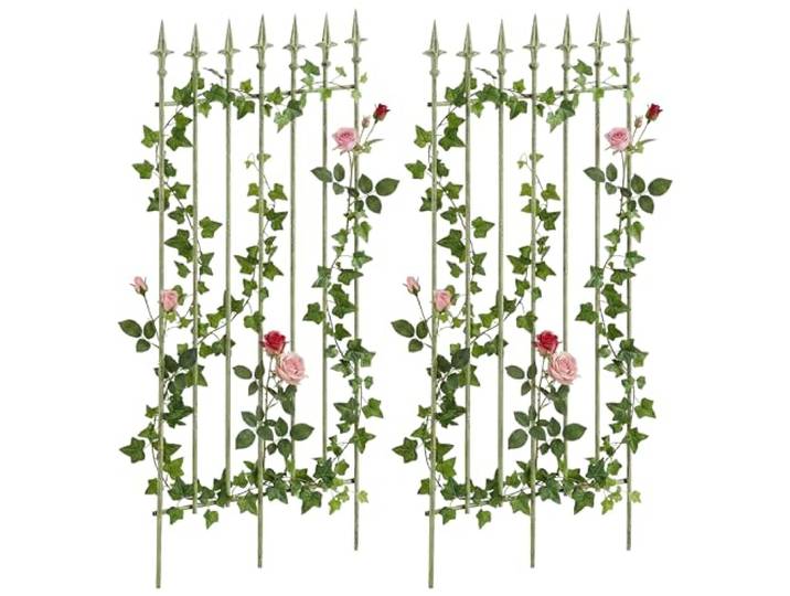 CLP Rankgitter 2er Set Metall 100x50 cm Elisa, Kletterhilfen stabil für Rosen und Efeu, Pflanzgitter im Jugendstil, Rankhilfen für Garten Farbe antik-grün