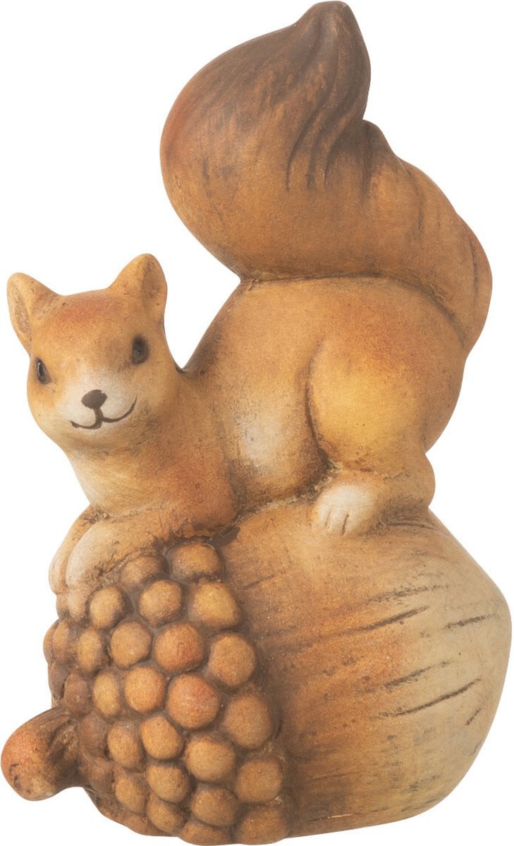 J-Line Porseleinen Decoratie Eekhoorn op Eikel - Bruin - Small