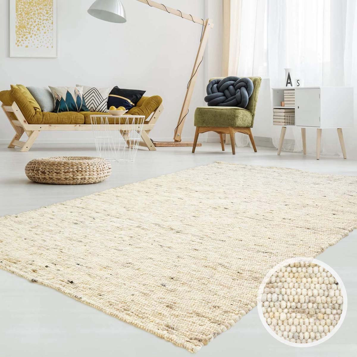 Tapeso Wollen Vloerkleed Ylva Beige Rechthoekig