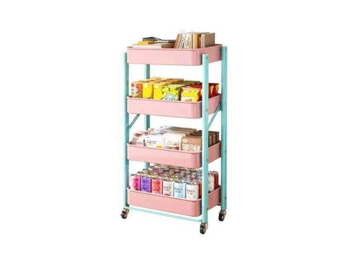 MFWHEFJ Rollwagen KüChe Zusammenklappbarer Rollwagen mit Mehreren Etagen Küche, Zuhause, Schlafzimmer, Bücher, Snacks, tragbare Aufbewahrung, Rollen, Möbel(Style 1)