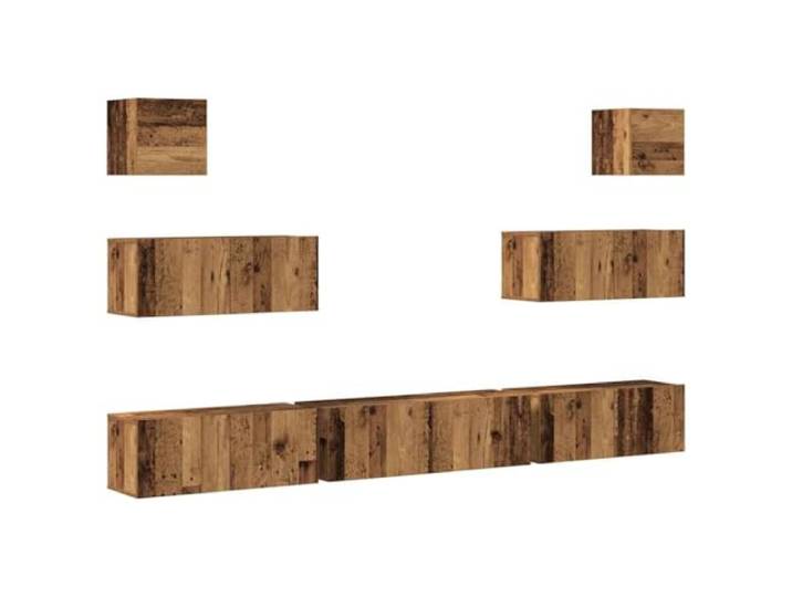 GKHPYURE TV-Möbel-Set, 7-teilig, antikes Holz, Spanplatte Wandmontiert, großer Stauraum, stabile Platte, 100 x 30 x 30 cm