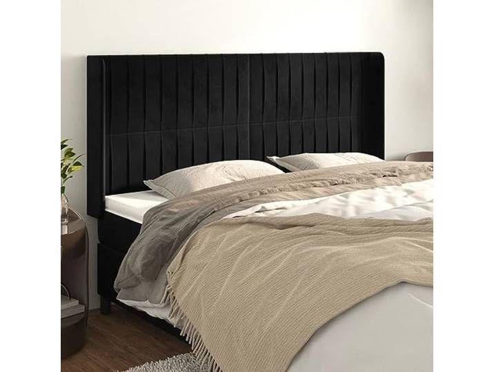 KTHLBRH Kopfteil aus schwarzem Samt mit Beinen aus massivem Lärchenholz, höhenverstellbar, für ideale Rückenunterstützung, klassisches und elegantes Design