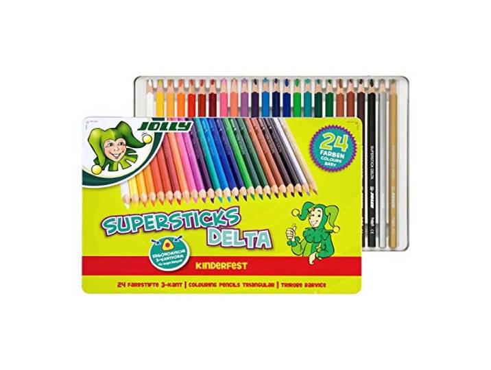 JOLLY Kleurpotlood Superstick DELTA sort, 24 stuks metalen etui