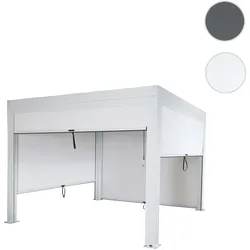 Pergola HWC-L46 mit Seitenwand, Gartenpavillon Lamellen-Pavillon Rollo, 11cm-Alu-Gestell, sturmfest 3x3m ~ weiß