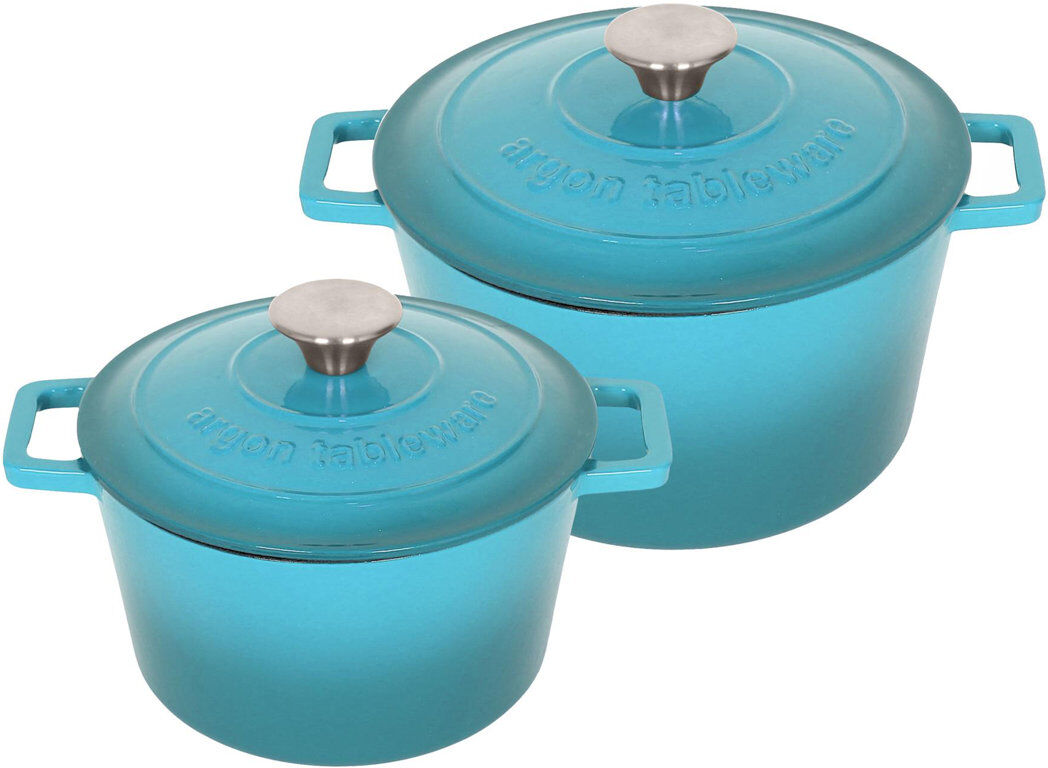 Argon Tableware -Round Cast Iron Casserole Dish Set Teal 4.5L