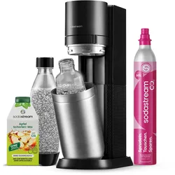 SodaStream Wassersprudler DUO mit Apfelschorle Sirup Mix   inkl. 1x 1L Glasflasche, 1x 1L Kunststoffflasche + Quick-Connect CO2-Zylinder   Farbe: Titan