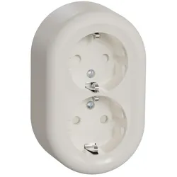 Elso WDE015896 Doppelsteckdose mit BR-Schutz 16A Steckklemme Aufputz komplett RENOVA weiss