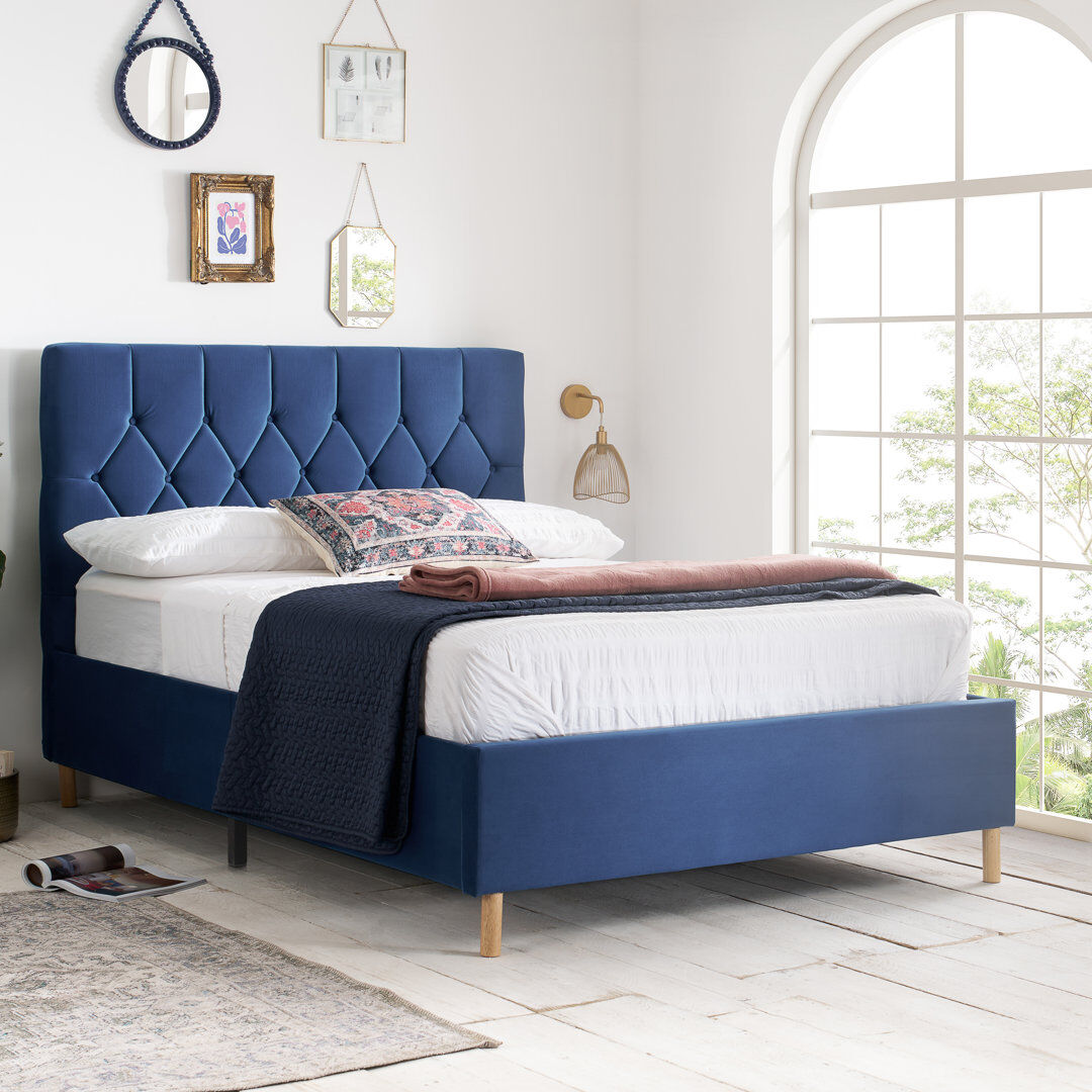 Mercer41 Benninger Upholstered Bed Blue Small Double (4')