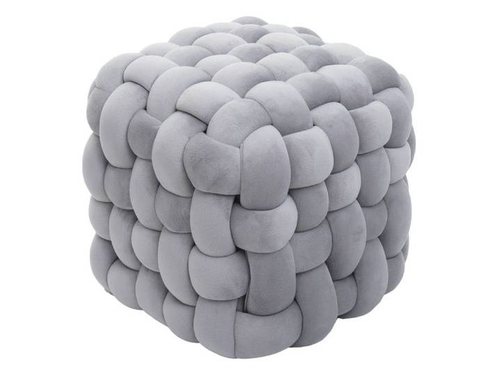 Pouf HWC-Q48 pouf ottoman rembourré à noeuds velours (220 g/m2) 39 cm - gris foncé