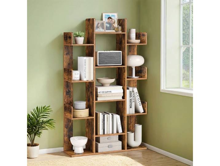 Bibliothèque Grande Bibliothèque en Forme d'Arbre Étagère de Rangement Bibliothèque aux Angles Arrondis Marron