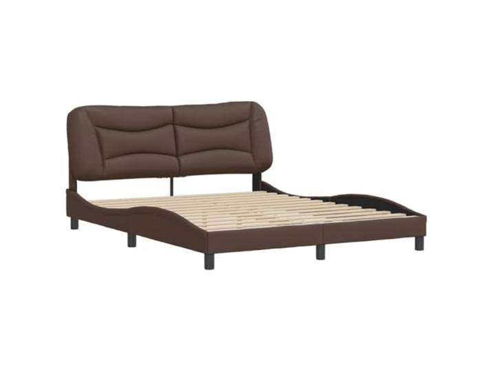 KTHLBRH Bettgestell Hvar Braun 160 x 200 cm Kunstleder Bettgestell mit gepolstertem Kopfteil und Lattenrost aus Sperrholz, elegantes gewelltes Design