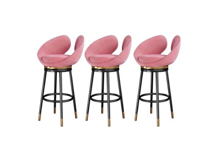 Drehbare Barhocker Set 1/2/3/4, rosa Feste Höhe, verstärkter Metallrahmen, gepolsterter Sitz, Fußstütze(3 PCS,25.6in)
