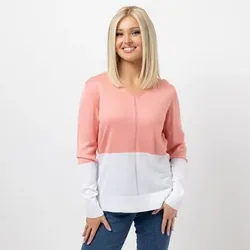 AMINATI® Pullover, Langarm V-Ausschnitt Farbkontrast figurumspielend