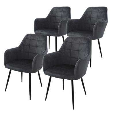 ECD Germany Esszimmerstuhl 4er Set Dunkelgrau, Samtpolster, Metallbeine, stilvoll & bequem