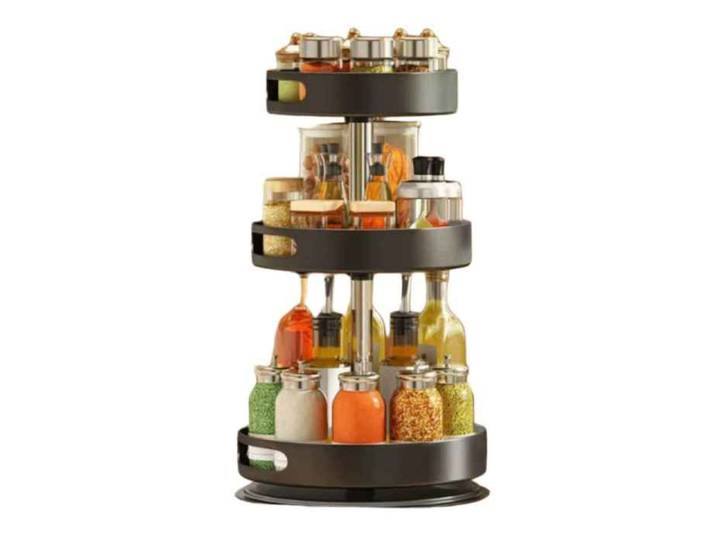 Étagère de rangement pour condiments de cuisine plateau pivotant à 360° en acier au carbone Noir