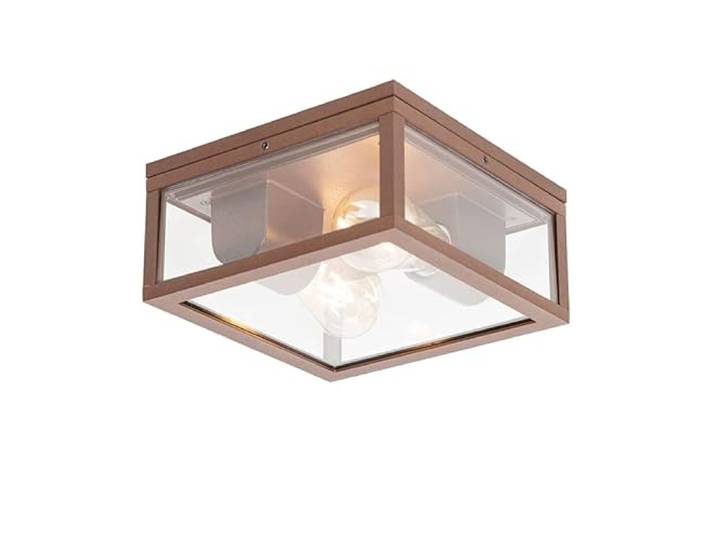 Qazqa charlois - Plafonnier - 2 lumière - L 24 cm - Brun rouille - Design\, Industriel - éclairage extérieur - Salle de bains