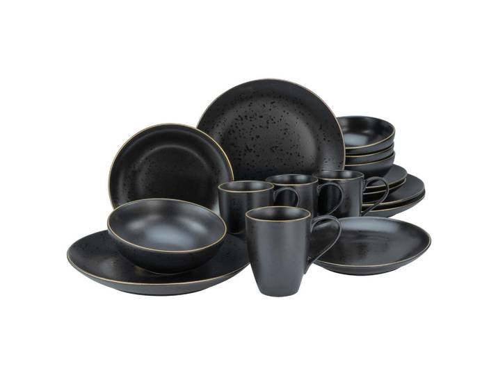 Creatable Kombiservice Industrial Gold Black, Schwarz, Keramik, 16-teilig, 330 ml,300 ml, Essen & Trinken, Geschirr, Geschirr-Sets, Kombiservice