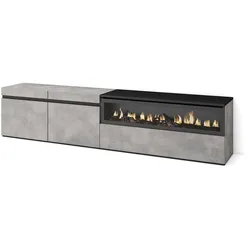 SKRAUT HOME Wohnzimmer-TV-Schrank, Viel Stauraum, 200x35x45cm, Für TV-Geräte bis 80“, Elektrischer Kamin, Modernes Design, Zementgrau _ 51_29