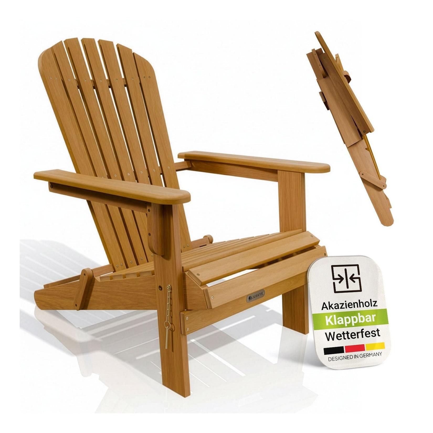 Juskys® Garten Liegestuhl Korfu – aus Akazienholz, klappbar, 85x69x94 cm, natur, geölt, Gartenstuhl, Sonnenliege