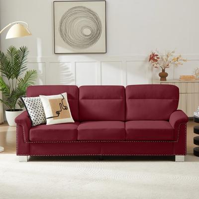 Abrihome "84.2"" Modern Snowfleece Fabric 3-Seater Sofa with Nailhead Trim"