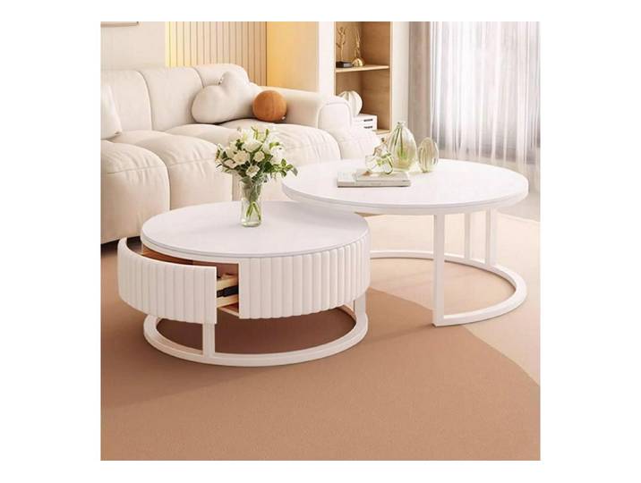 LuxusKollektion Couchtisch Couchtisch rund Marmor weiss 2er Set (2-St)