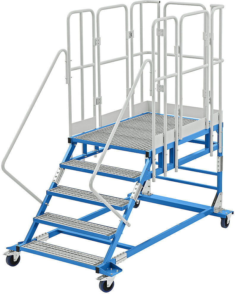 Plattformtreppe XXL, mit Gitterrosteinlagen, Plattformgröße 810 x 1250 mm, 5 Stufen eurokraft pro