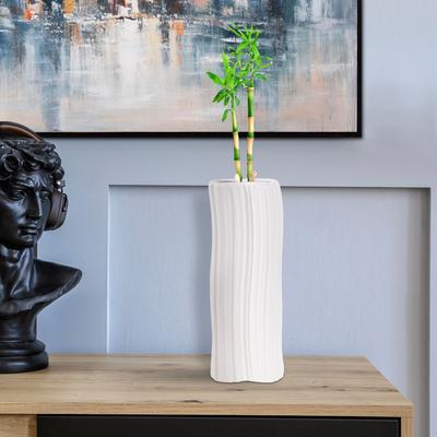 Allan Andrews Contemporary Matte White Ceramic RipplingTextured Vase Collection