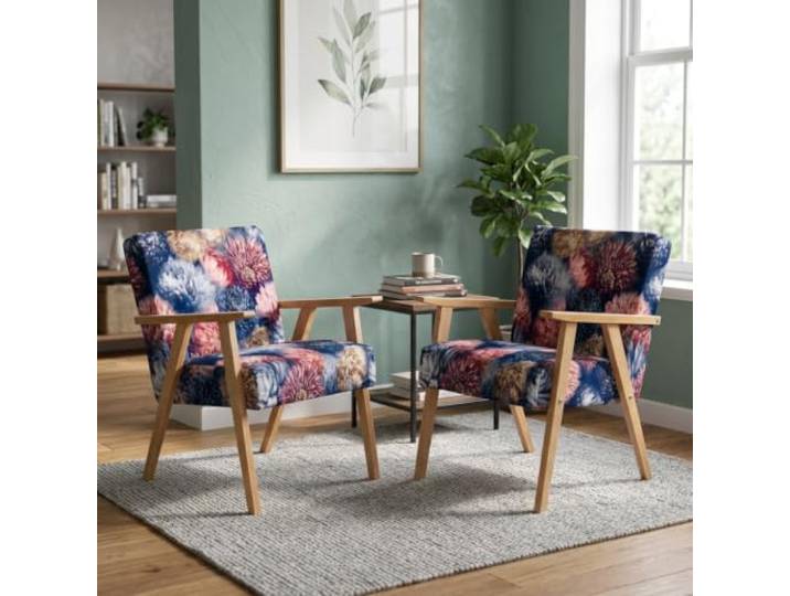 Family Meble 2er-Set Sessel Soler Flowers – 2 Retro-Sessel im Vintage-Stil mit Stoff-Bezug – Blau · 2