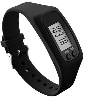 Smart Shopping Spot ActiveStride Pedometer Watch Silicone Step Counter Bracelet With Time Display For Walking & Running black