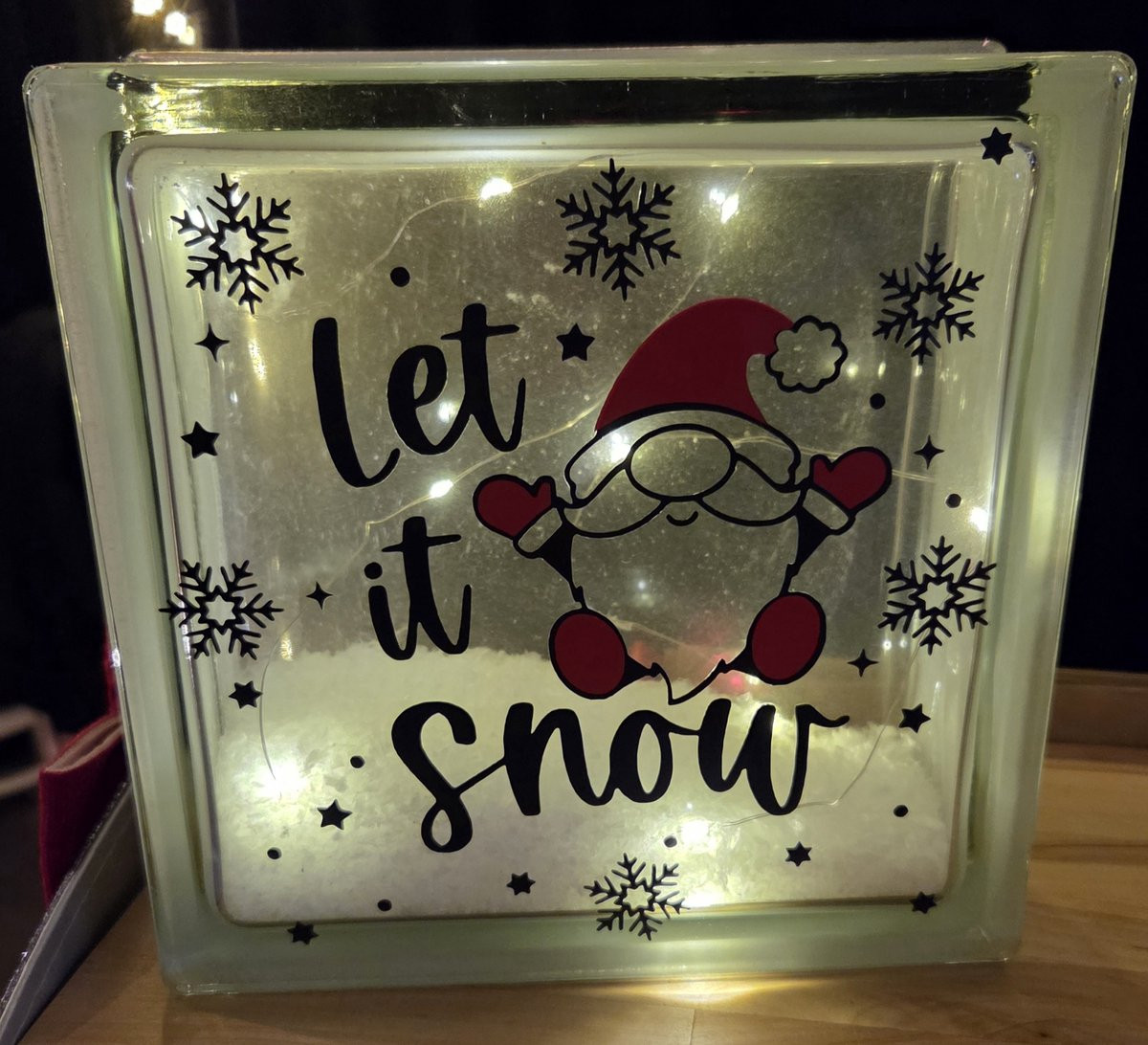 Glasblok met LED-verlichting Let it Snow Kerstdecoratie