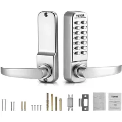 VEVOR mechanisches schlüsselloses Türschloss mit einseitiger Tastatur (14 Tasten), schlüsselloses Türschloss mit Griff, Codeschloss für Haus Büro Außenzaun Hof Silber (35-65 mm starke Tür)