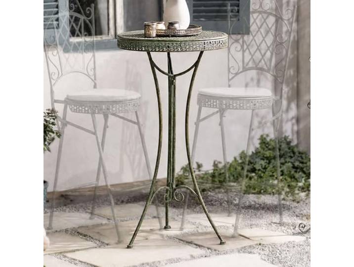 Stehtisch Ornamente aus Metall, mint-grün mit Rost Effekten, Bistrotisch