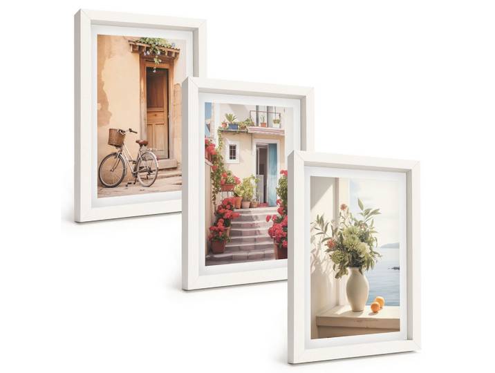 BILDER SET 3er Set - 20x30 cm Weißer Rahmen - Charmante Küstenstraßen