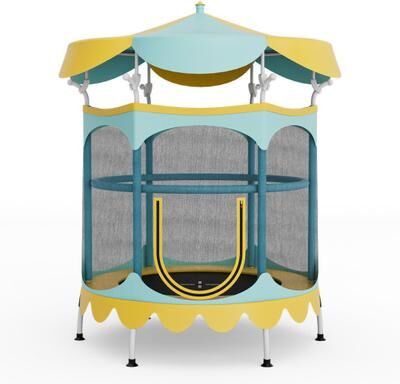 Costway 64 Inch Kids Trampoline with Detachable Canopy and Safety Enclosure Net-Yellow