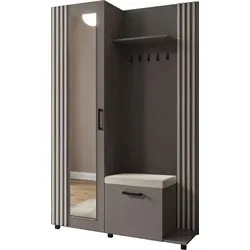 GARDEROBE Linaro mit Spiegel, Sitzbank in Lamellen-Optik 137/207/42 cm, Rechts