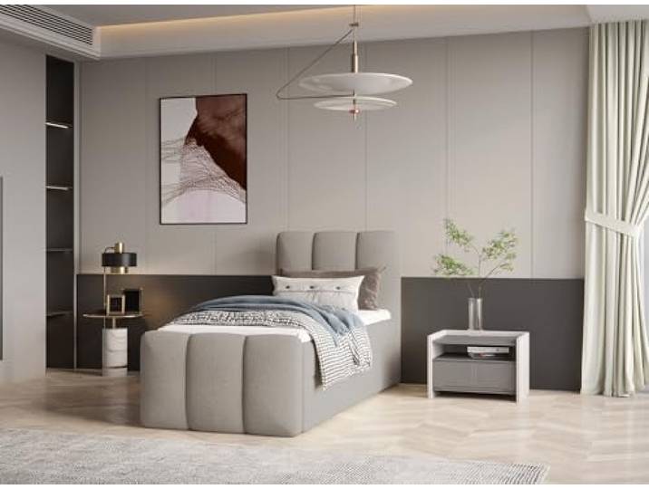 Imebel Sofina Polsterbett 80x200 cm – Einzelbett mit Bettkasten, gepolstertes Bett mit Kopfteil und Stauraum, modernes Schlafzimmerbett