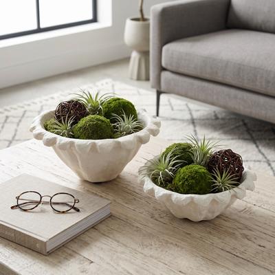 Sagebrook Home "Contemporary Curved Edge Paper Mache Bowl - Set of 2, 12"", 9"", Ivory - 12.0"""