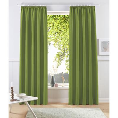 Vorhang OTTO HOME "Raja, Gardinen mit Kräuselband, blickdicht, Wohnzimmer, Topseller" Gr. 1, grün, B:140cm H:145cm, Polyester, Recyceltes Material, Gardinen, 2er-Set, Bestseller, einfarbig, modern, pflegeleicht, Mikrofaser