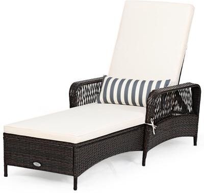 Costway PE Rattan Chaise Lounge Chair Arm Chair Recliner Adjustable with Pillow