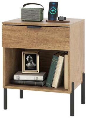 Costway Modern Nightstand with Charging Station-Natural