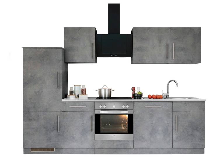 Küchenzeile, Holzwerkstoff, Grau & Betonfarben, 280×60 cm, Komplettküche, Cali
