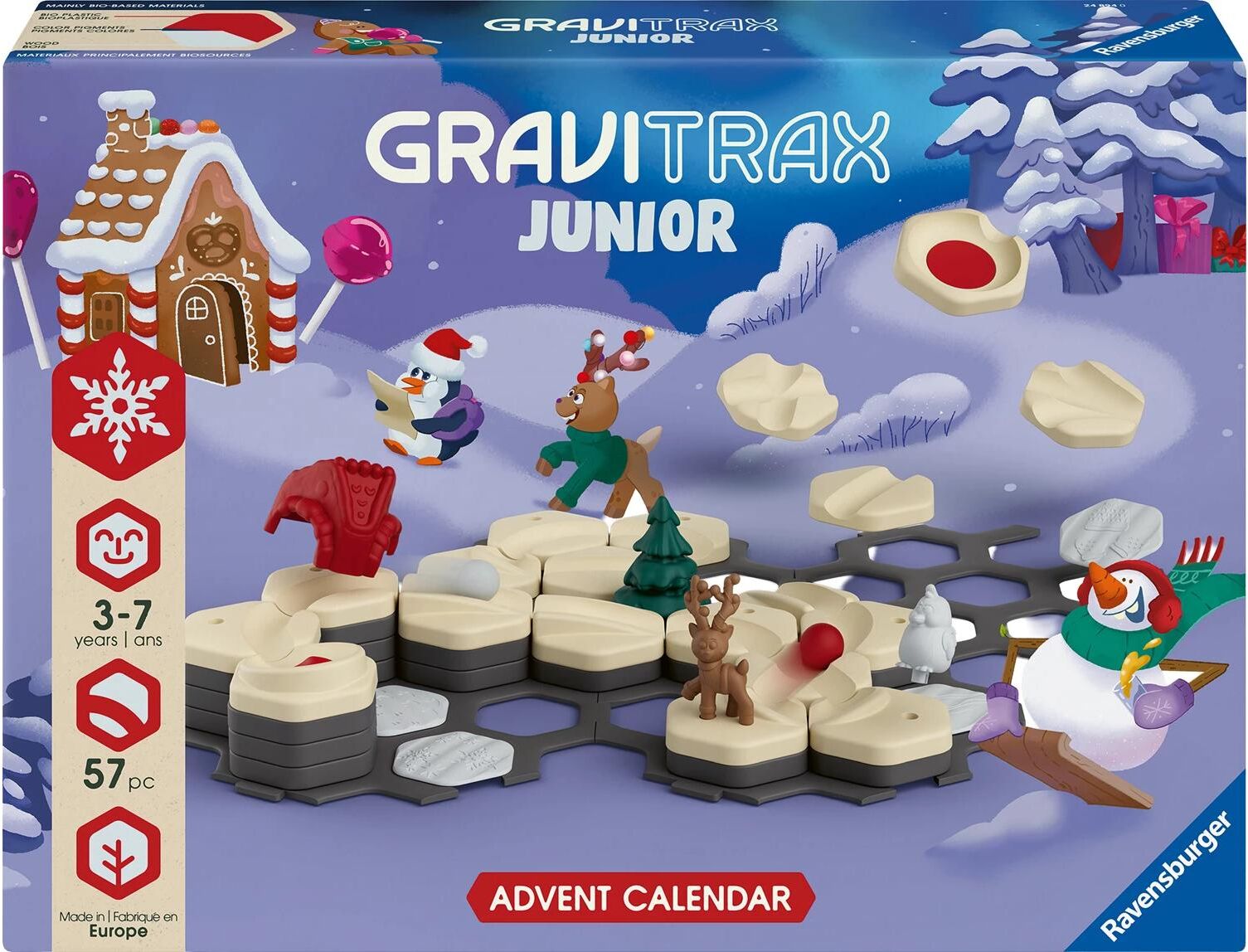 Adventskalender RAVENSBURGER "Ravensburger Adventskalender GraviTrax Junior 2026", weiß, neutral, B:52cm H:34cm, Adventskalender, Adventskalender weiß, neutral Einheitsgröße
