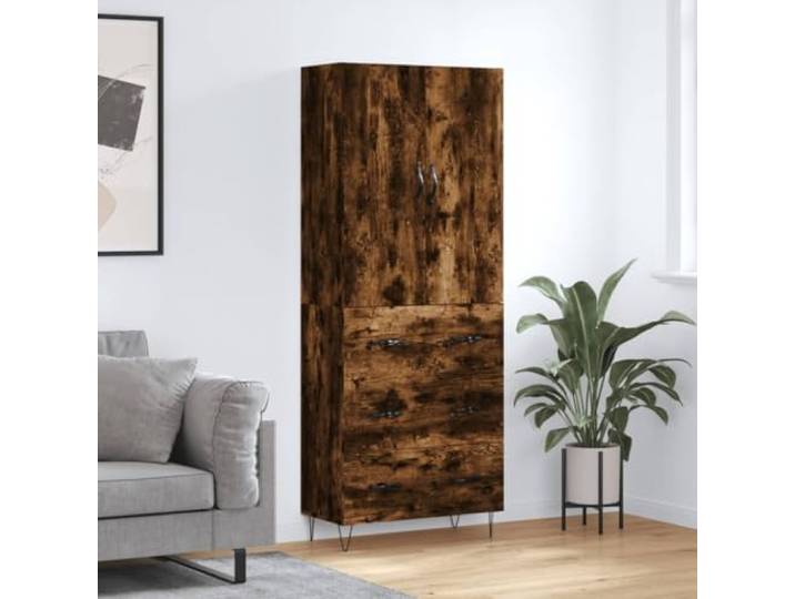 RJPLMFV Anrichte hoch, rauchfarbene Eiche, 180 cm, Holz Füße aus Metall, Aufbewahrung mit Türen, Wandbefestigung inklusive, für Wohnzimmer