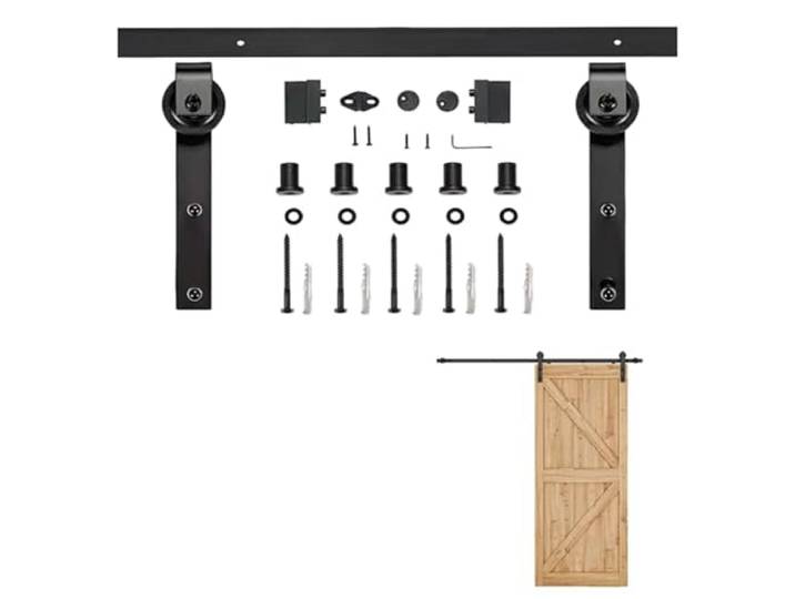 Schiebetürschiene for Scheunentore, robuste Rollenbeschläge, sanft gleitendes System for Küchenschrank-Raumteilertüren(2m track kit)