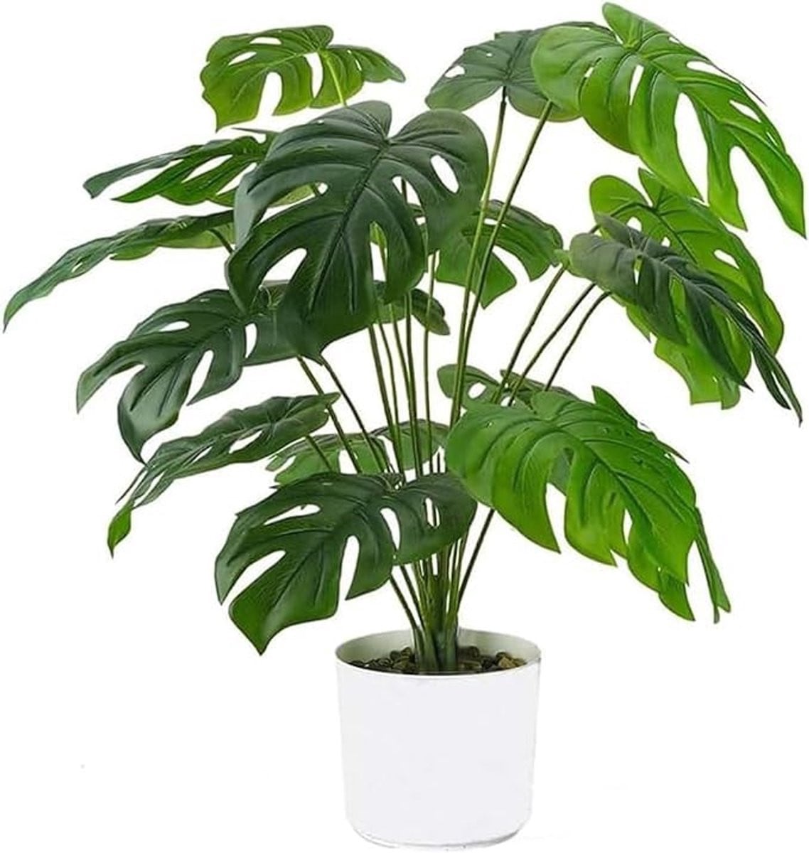 Kunstmatige Monstera Plant in Pot - 12 Bladeren Tropische Groene Decoratie voor Binnen en Buiten