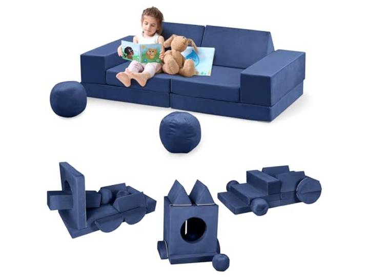 GarveeLife Kinderbett, ausziehbares Kindersofa mit 12 Modulen, Futon, faltbar, Möbel für Kinderzimmer, Schlafzimmer, Spielzimmer