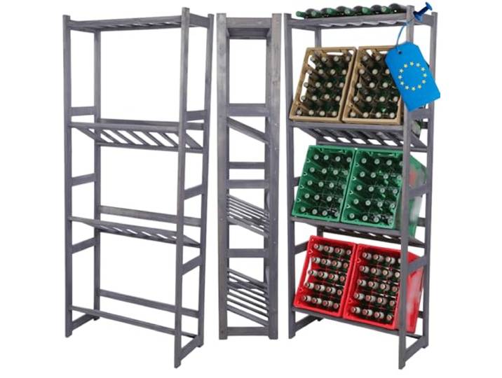MODO24 Kombiregal Holz 175,4x70x33 cm 1 Flasche 3 Kisten Grau Stabiles Standregal & Platzsparendes Vorratsregal. Multifunktionales Ordnungssystem für Küche, Speisekammer & Keller