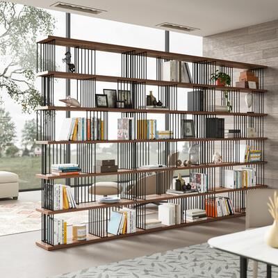 Davee Furniture Multi-Shelf Antique Wood and Steel Room Divider Bookshelf - 142'' x 86.2'' x 11.8''