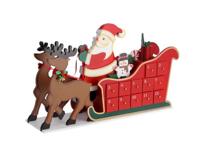 Spielwerk® Calendrier de l'Avent en Bois Réutilisable Traîneau du Père Noël Avec 24 boîtiers tiroirs individuels à remplir de chocolats\, Déco de Noël Intérieure\, Déco Sapin\, Idée Cadeau