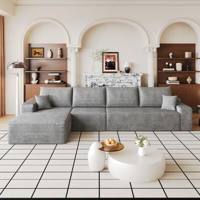 TOP_RATED L-Shaped Sectional Sofa with Reclining Backrest Modern Corduroy